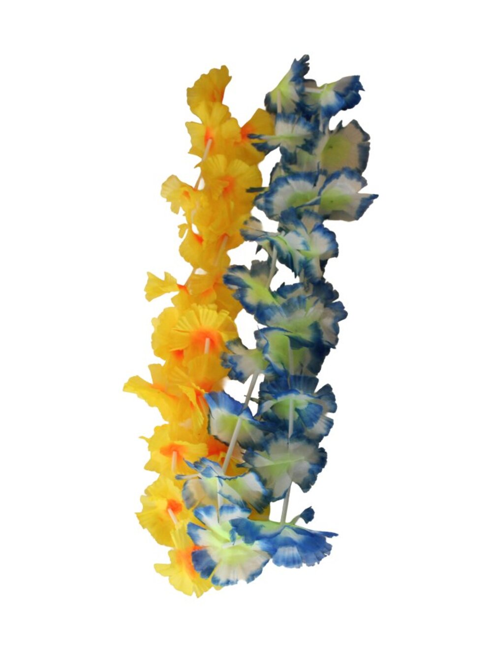Hawaiian Lei Necklace Set Blue and Yellow 2PC